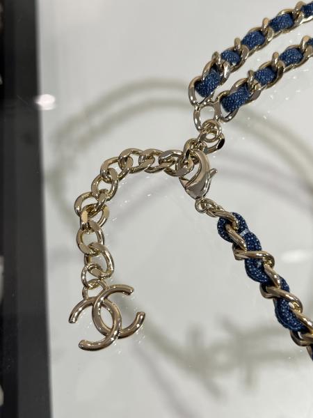 Blue Denim Luxury Chain Necklace 50-55cm Length With Light Gold Double C Accents