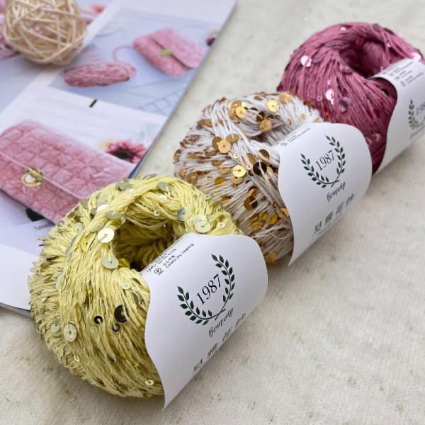 1/2.3NM 55% Cotton 45% Polyester Sequin Yarn Crochet Paillette Yarn For Bag Clothing Knitting