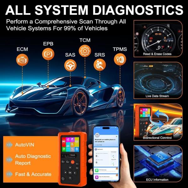 Xtruck 819 Handheld OBDII Scanner with Enhanced OBD2 Mode 6, 9 Major Protocols Support, and 2.8-inch IPS Display