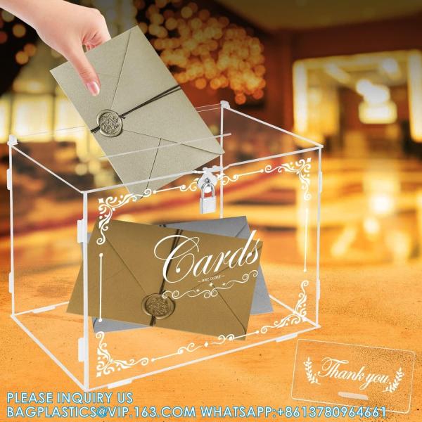 Acrylic Wedding Card Box Money Post Gift Box Holder, Clear Card Box Large Letter Envelope Boxes With Lock And Slot