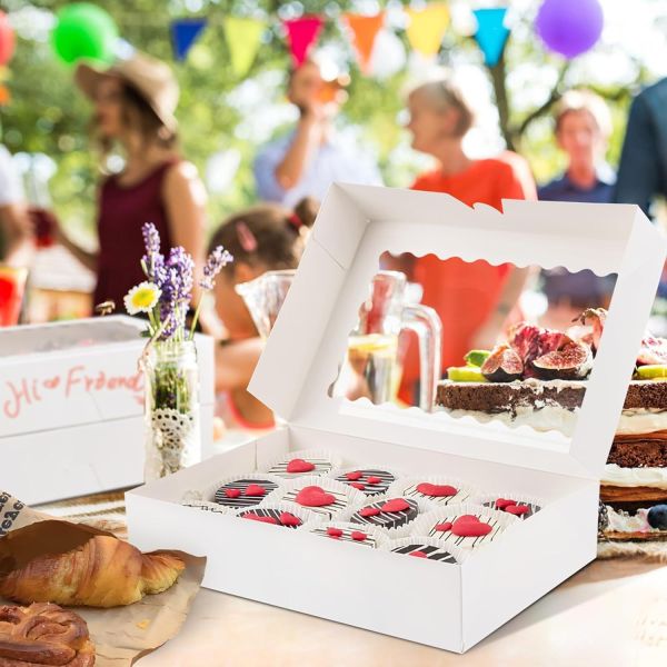Windowed Rectangle Bakery Box Transparent Display Packaging for Macarons Chocolate Cakes Cushioned Interior Premium Dessert Gift Box