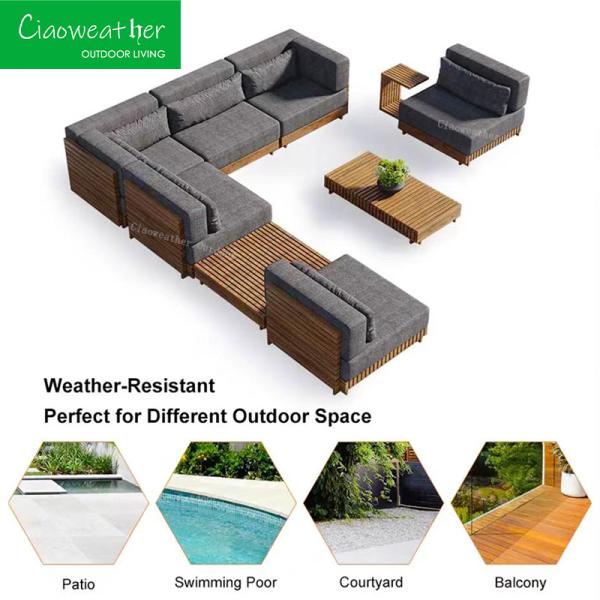 Sofa Set Teak Wood Garden Sectional Modern Design Furniture Outdoor Coffee Table and Garden Sofa