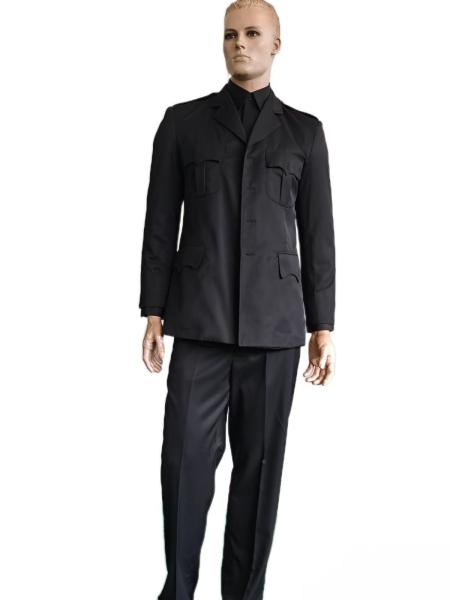 Ceremonial Uniform Structured Outer Jacket Tailored Tunic Straight-Leg Trousers Black Three-Piece Military Dress Uniform Set Wool Blend Fabric