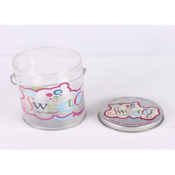 Color Printed Empty Cylinder Round Gift PET Tin Boxes Sweets Packaging Handle Attached