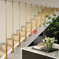 Aluminum Metal Stair Railing Gold Tubular Steel Railings Design Customizable