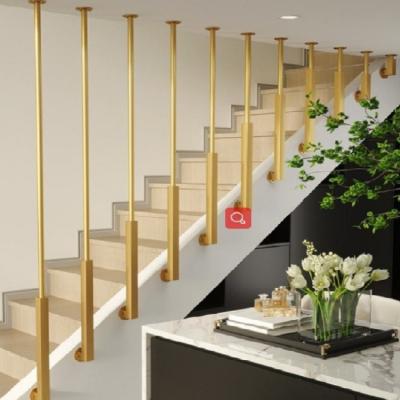 Aluminum Metal Stair Railing Gold Tubular Steel Railings Design Customizable