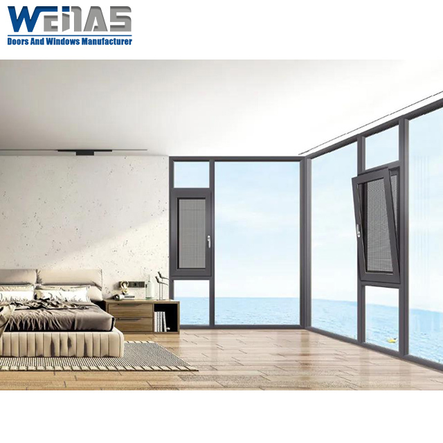 Energy Efficiency Hurricane Impact Aluminium Windows Tilt And Turn 1.8mm Profile