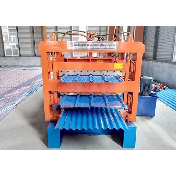 Three Layer Ibr Sheet Roll Forming Machine , Blue / Orange Corrugated Metal Roofing Machine