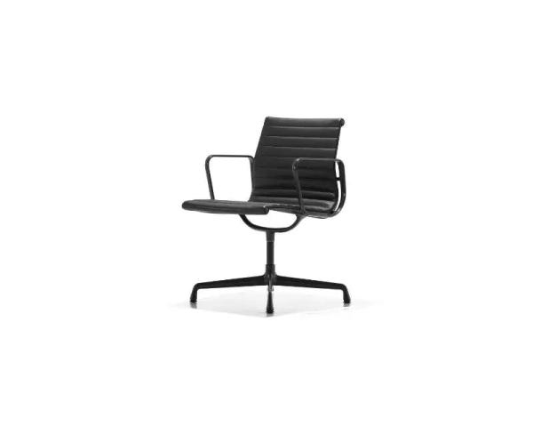 Fixed Armrest Herman Miller Aluminum Group Chair Real Leather Low Back