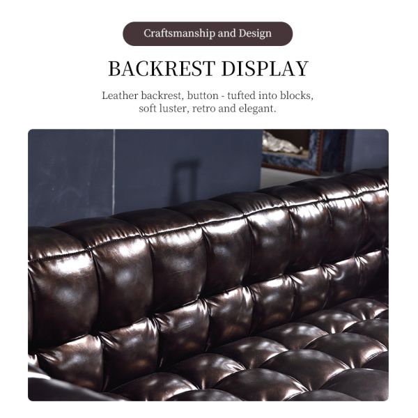 Nidea #8908 European Traditional Chesterfield Genuine Leather Sofa Set with Sponge Filling for Hotel Living Room