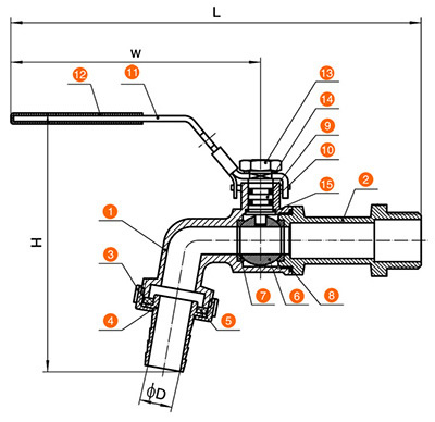 Commercial Metal Valves Bib Cock Ball Valve High Strength Long Working Life