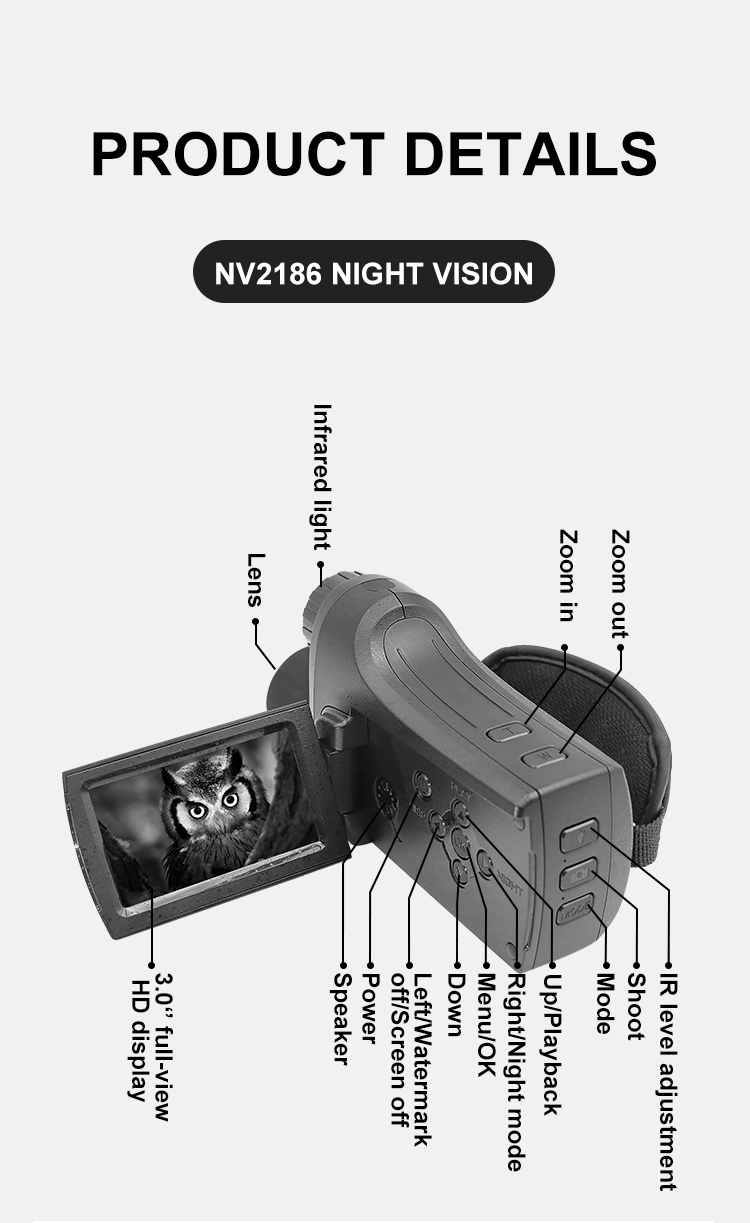 NV2186 Инфракрасное ночное зрение IR Камера Очки Устройство 4K 30FPS Видео и 8x цифровой зум для охоты, ночной рыбалки и лодочного спорта