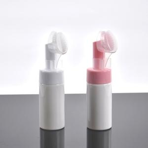White Empty Foaming Face Wash Bottle With Brush Silicone Cleansing Massage