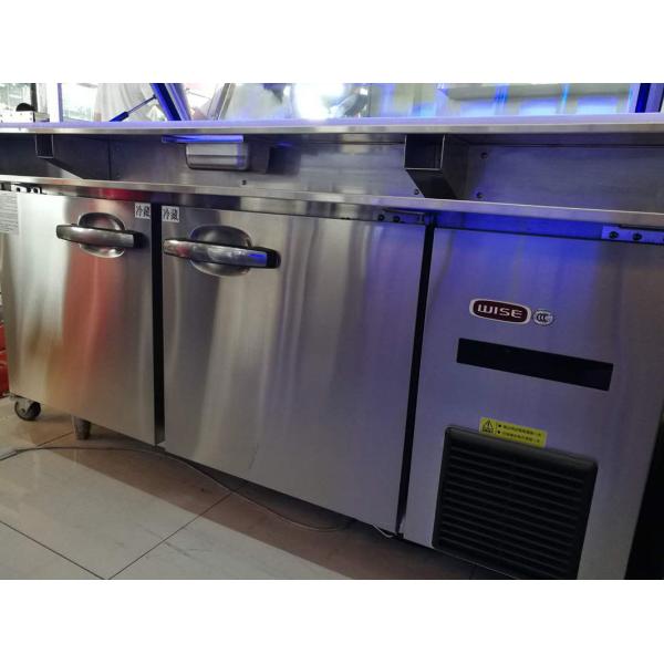 Blue Ray 2 Door Refrigerated Sandwich Prep Table With Glass Lid Fan Cooling / Commercial Salad Bar Refrigerator Freezer