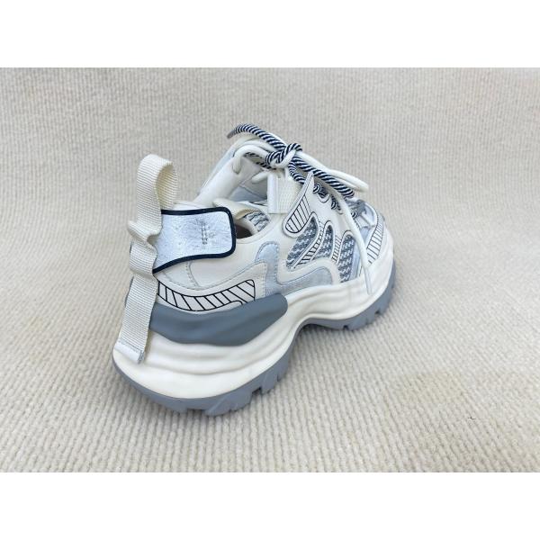 Women white fashion sneakers with mesh upper authentic leather and lacing