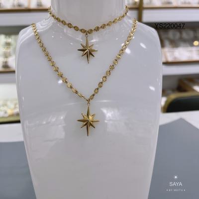 Hexagram Pendant Flower Chain Necklace Couples Stainless Steel Fashion Jewelry