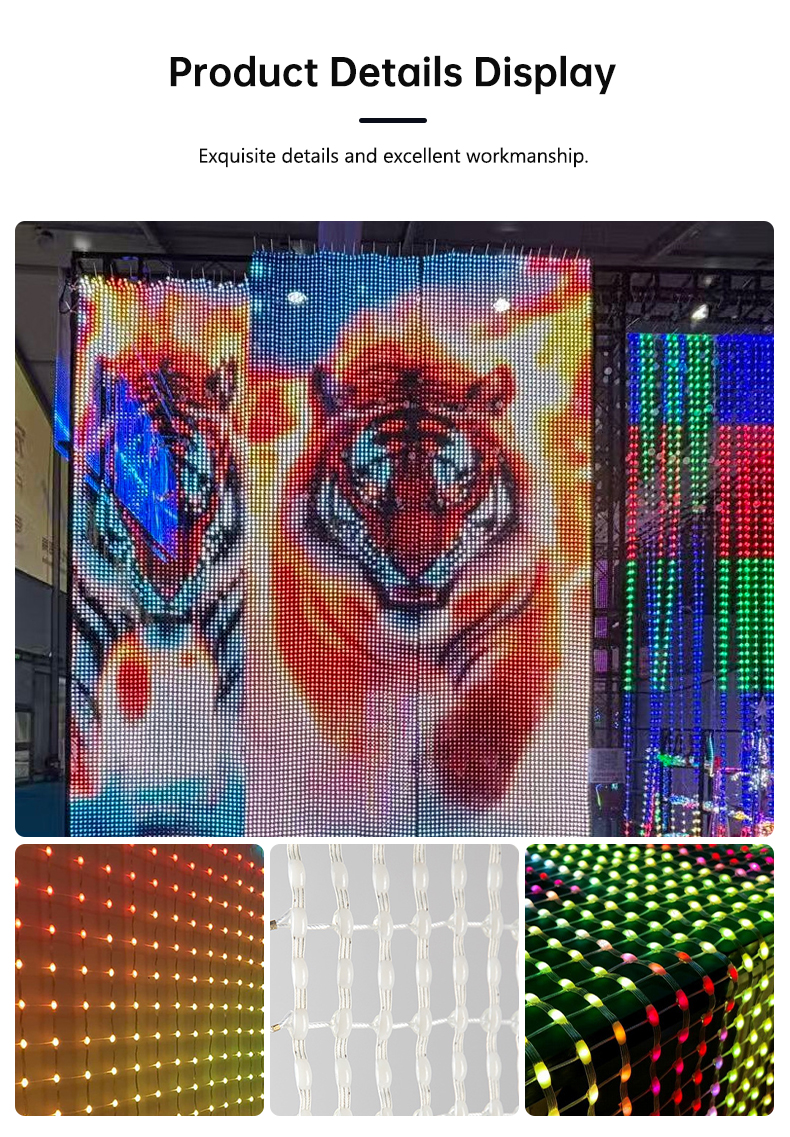 Flexible LED Fabric Screen P15 Lightweight Mesh 250g High Transparency 95% for Night Sky Drone Show Stage Backdrop