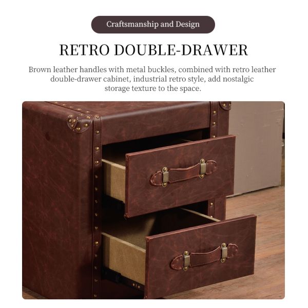 Nidea #8502 Vintage Leather Trunk Cabinet-Handmade Durable Multifunction  Lounge Pub Club Studio Furniture