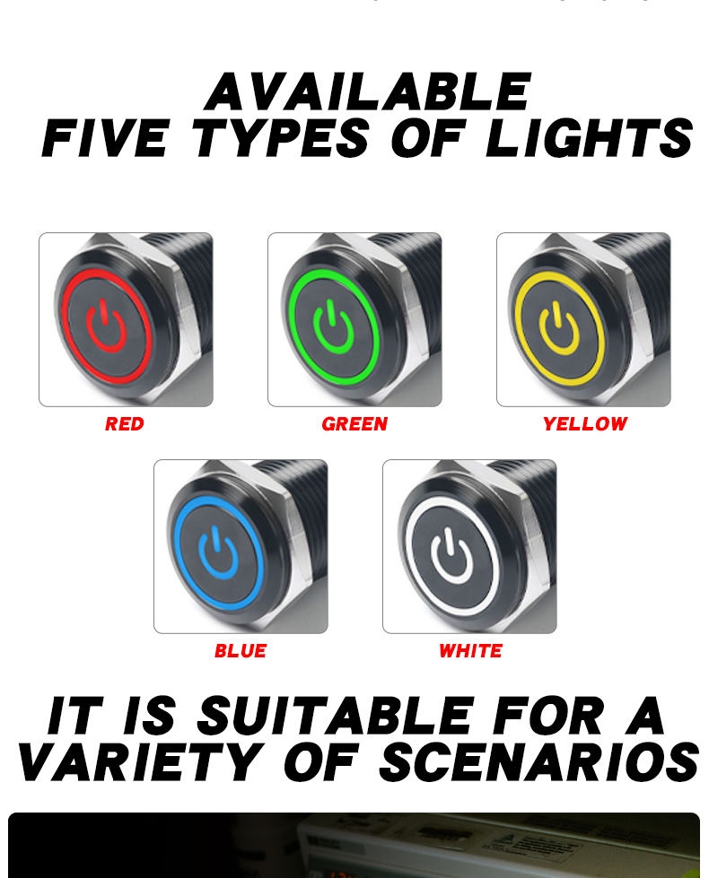 12mm Metal Push Button Switch Momentary 1NO Oxidized Black Shell With High/Flat Head  Power LED 6V 24V 220V Switch