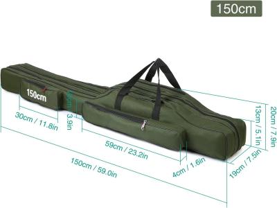 Fishing Rod Case Three Layers Fishing Rod Bag Oxford Folding Fishing Pole Bag Outdoor Waterproof Tackle Storage