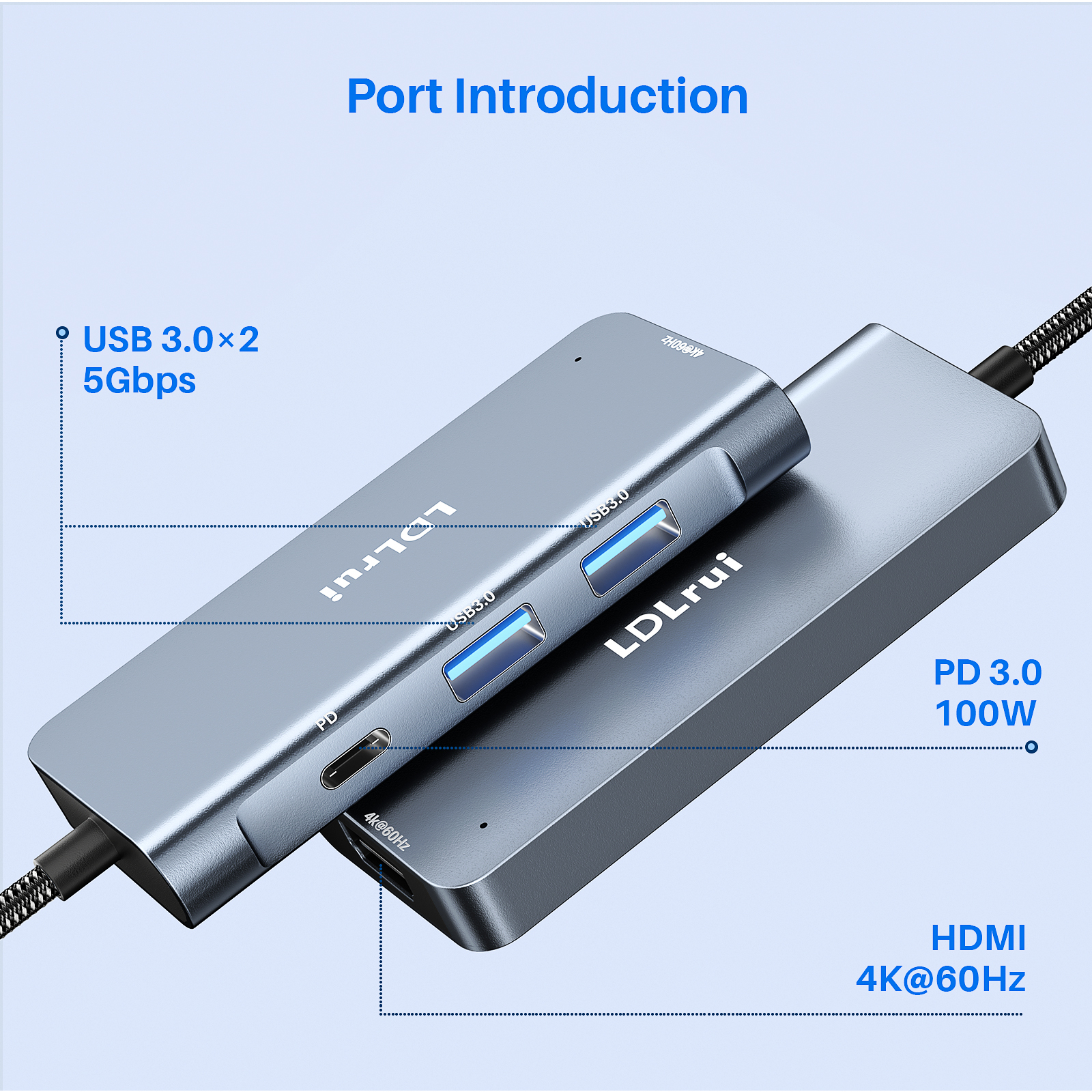 Portable USB C Multiport Hub Compact 4 In 1 USB C Hub 4K HDMI 100W PD Charging 2 USB C 5Gbps Data Ports