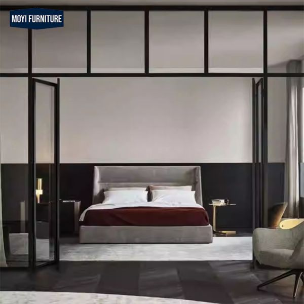 Sponge Frame Queen Size Upholstered Bed Room Set MOYI Italy Linen Soft Frame Bed Modern Bedroom Furniture Collection