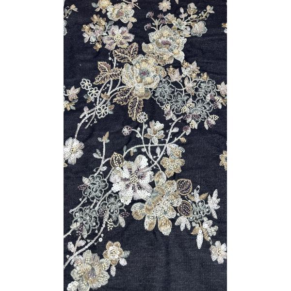 Tissu de broderie à perles, séquence lumineuse, dentelle florale, tissu de fête