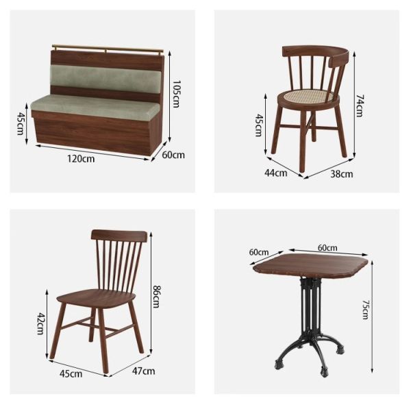 Vintage Style Restaurant Furniture Set Coffee Shop Solid Wood Table and Chairs Coffee Shop Booth Sofa Combination Furniture Set