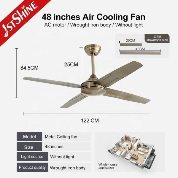 Ventilador de teto de cobre de motor AC puro de alta velocidade com controle remoto e 4 lâminas de ferro