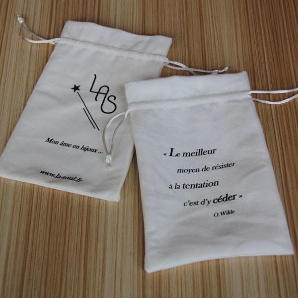 Saco da joia do curso do algodão do branco 100%, sacos altos do presente do cordão da tela de 10 x de 15cm