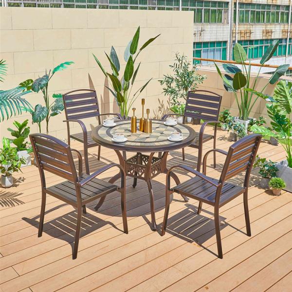 Aluminum Frame Balcony BBQ Long Table and Stackable Chairs for Outdoor Entertaining
