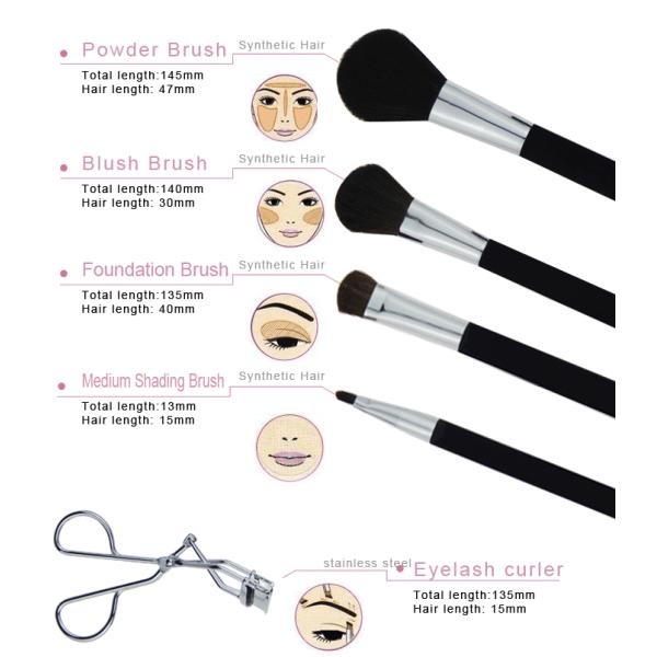 Cruelty Free Travel Makeup Brush Set With Cement Handle Siver Aluminum