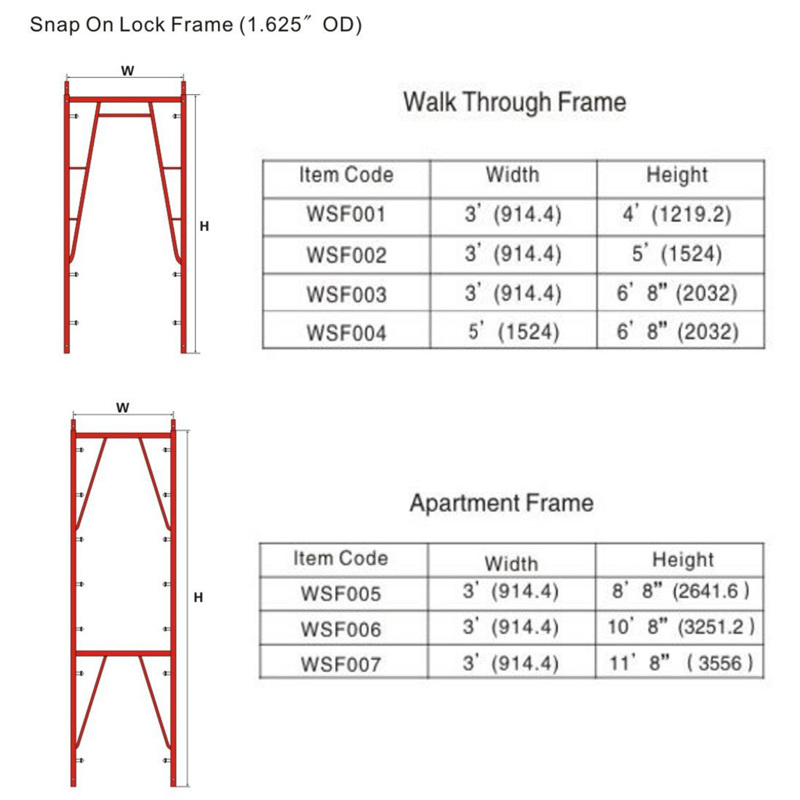 3ft x 6ft 8in Snap-On Walk-Thru Scaffolding Frame with Galvanized Light Steel Structure