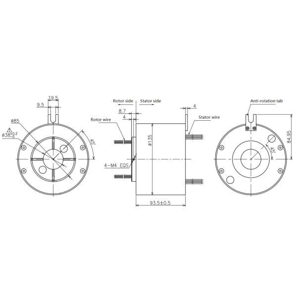 Hollow Shaft Rotary Joint 300rpm Through Hole Slip Ring 38.1mm Inner Hole