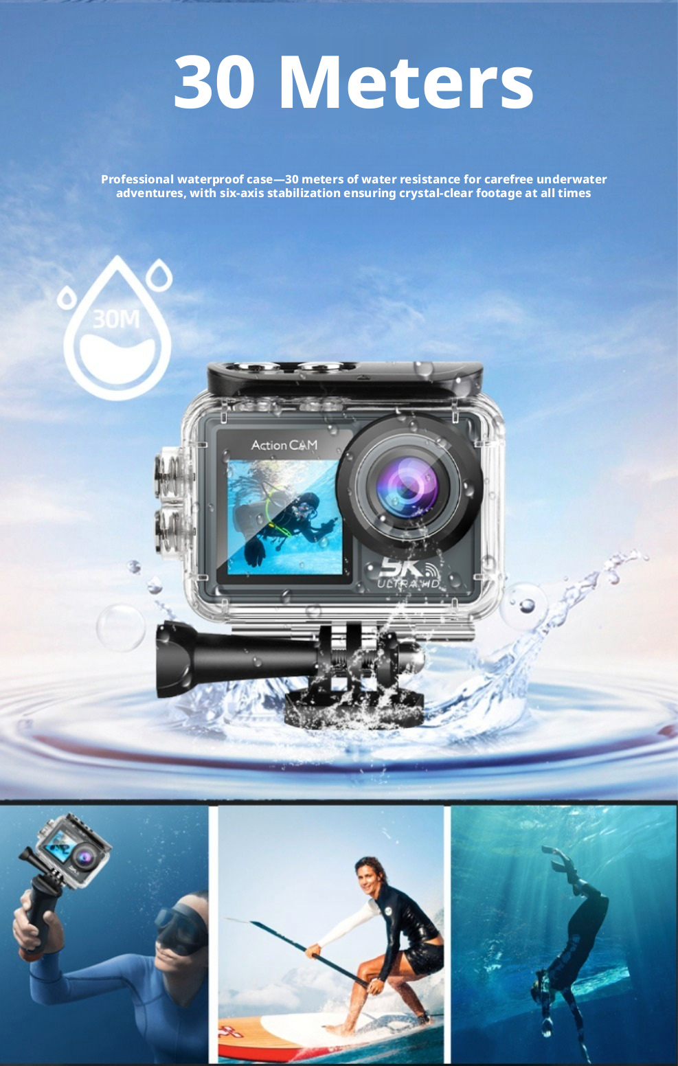 DLC M40TRW 5K Dual Screen Action Camera Waterproof WiFi Remote External Microphone Supported Outdoor Vlog Recording Wide Angle
