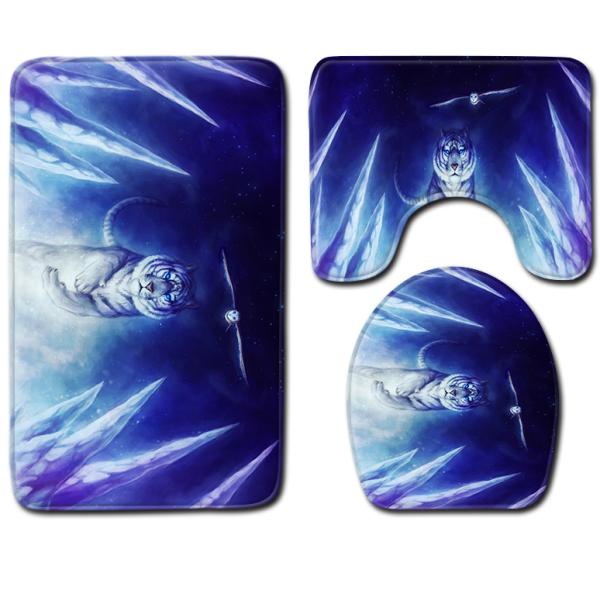 Wild Animal Toilet Seat Cushion Tiger Leopard 3pc Bathroom Rug Set