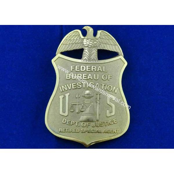 Brass Stamped Federal Bureau Investigation Badge, Clip Souvenir Badges with Die Cast, Die Struck, Stamped