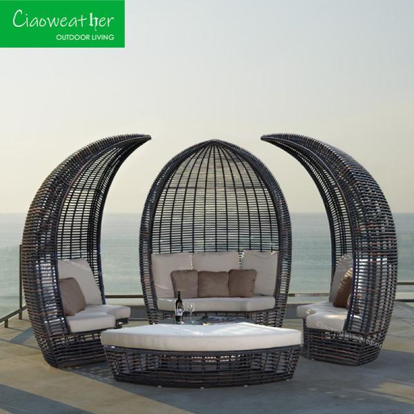 Customized Color Outdoor Rattan Aluminium Frame Sunbed for Park and Garden Furniture Reclining Sofa Bed