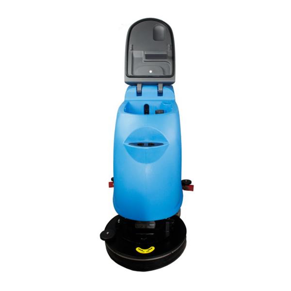 High Speed 200rpm Walk Behind Scrubber With Quick Squeegee Assembly Transparent Tank Cover 500W Brush Motor