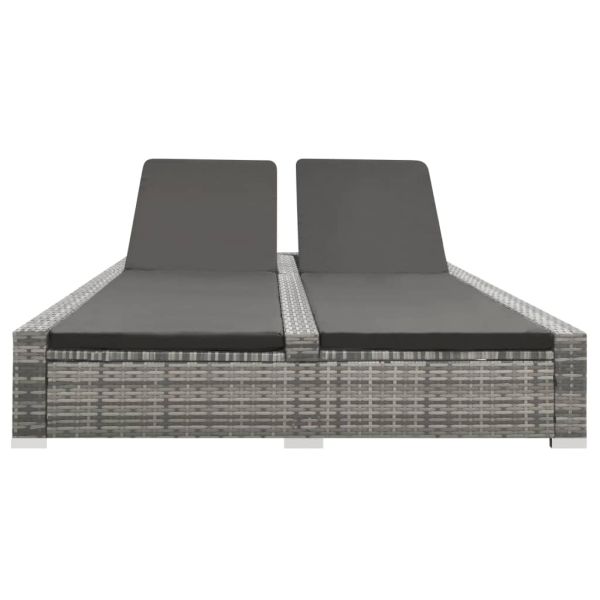 2022 New Design  Patio Garden Outdoor Furniture Backrest Adjustable Poly Rattan Double Sun Lounger  Sun Bed              Daybed