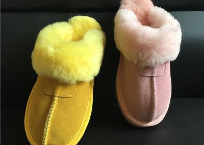 Tan Suede Sheepskin Slippers Winter Women Cow Suede Sheepskin House Slippers