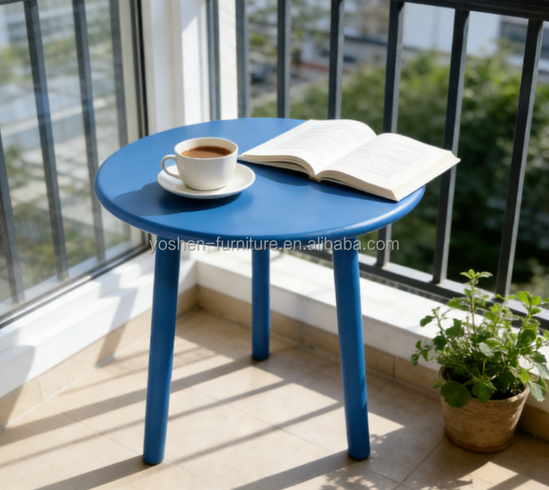Hotel Contract Minimalist Aluminum Side Table Blue Tri Leg for Lobby Lounge Terrace