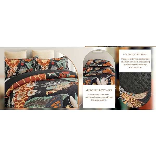 Reversible Farmhouse Botanical Lightweight Microfiber Bedding Quilts Set for All Season