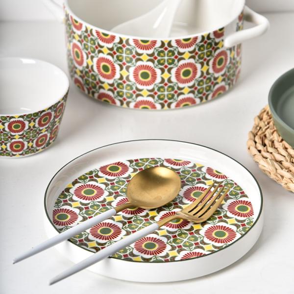 Кухонный столик керамические тарелки набор богемный стиль печать обеденный тарелка десертная тарелка