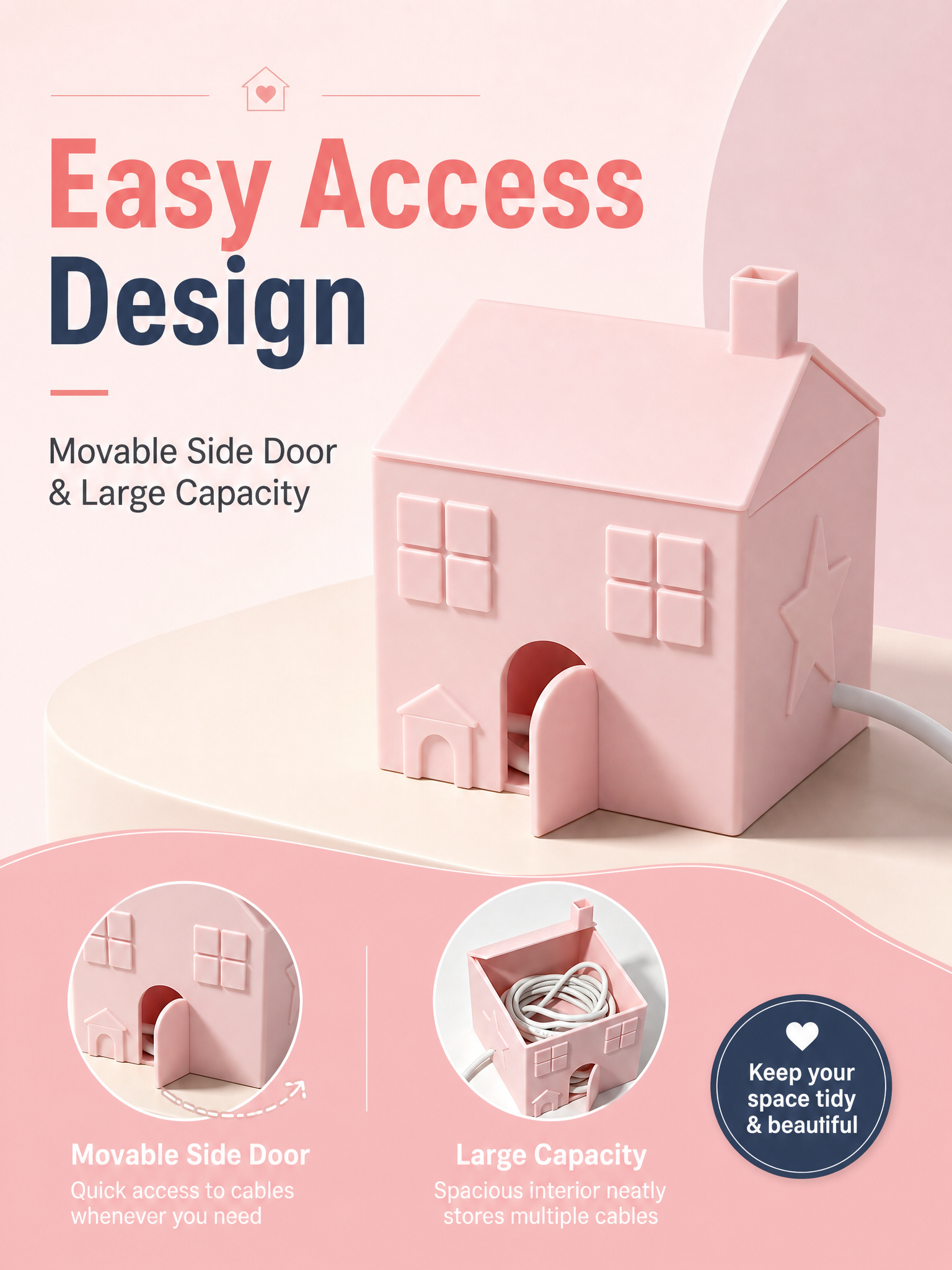 Pink Desk Accessories 3d Print Office Supplies FDM Hidden Wire Slot