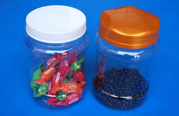 Round Shape PET Airtight Plastic Jars Colorful Cover Water Resistance