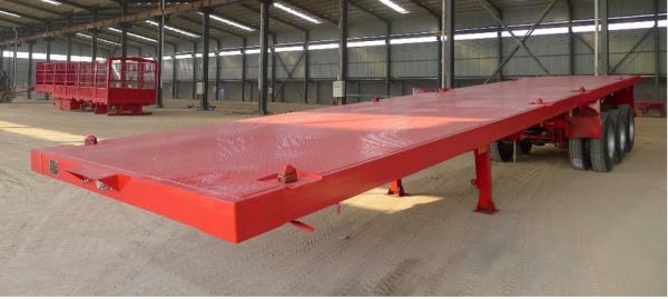 Long Vehicles Flat Bed Semi Trailer 3 Axles 20ft 40ft 45 Tons With Twist Lock