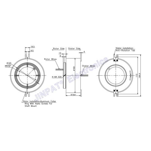 6 Circuit 15A Hollow Bore Slip Ring 80mm Hole 240V