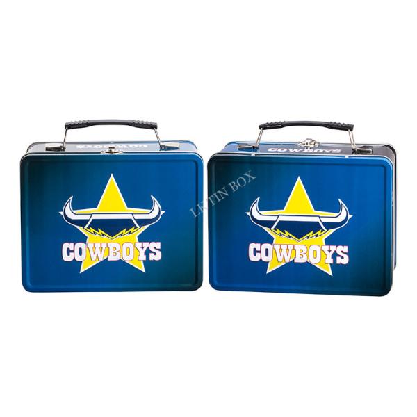 A grande fantasia 3D gravou a lancheira da lata do metal da coleção com cópia de CMYK