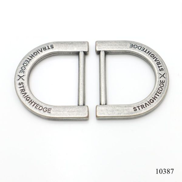 Antique Silver Plated Custom Flat Metal Dee Ring With Deep Black Logo For Leather Bag